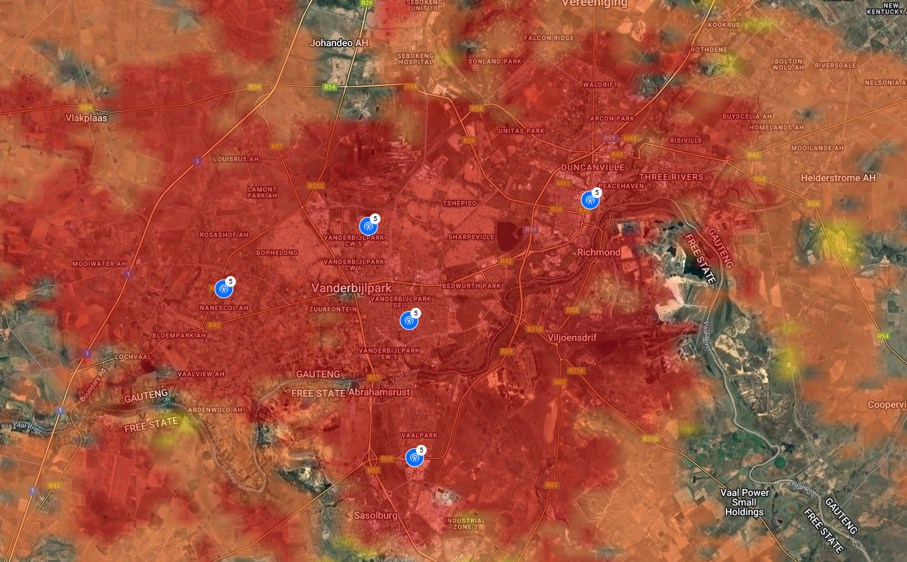 WiFIBER coverage map of the Vaal Triangle
